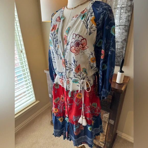 Lulalife Floral Bohemian Dress with Tassels - size M - Picture 2 of 11